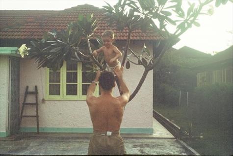 Dad and John- Franjipani tree - Singapore