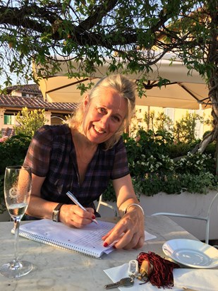 Jennie working away in Florence…over a chilled glass of bubbles! We will truly miss her xxx