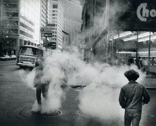 Don (right) crossing the street and into the steam in lower Manhattan early 1970's