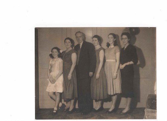 Our darling sister Josephine at the front, about 8, then mum, dad, Marian, Stella, Eileen