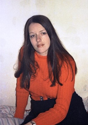 Jo in our cold and damp Burslem flat, 1972-09,