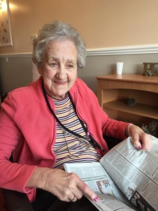 Mum in Blenham with newspaper
