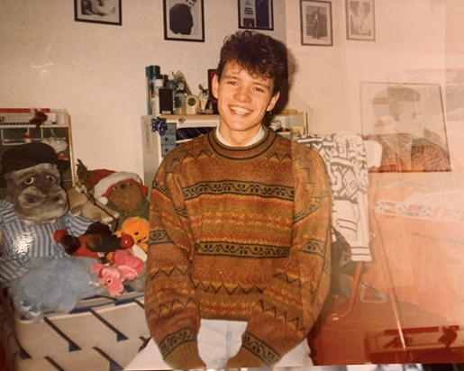 My Buddy showing off his impeccable dress sense over at my house. We’d probably spent the whole afternoon listening to music. 