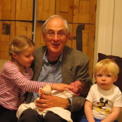 Grandpa Mark with Miriam, Hattie and Benjy, November 2004