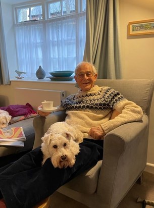 Mark in Lyme Regis, New Year 2023, with Frostie the dog 