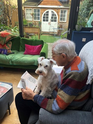 Doing the crossword with Frostie, March 2021