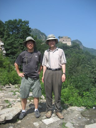 Wenbo and Qi-Man Shao hiking at Wild Great Wall