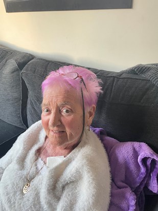 Maureen recently after she decided she wanted to dye her hair bright pink!