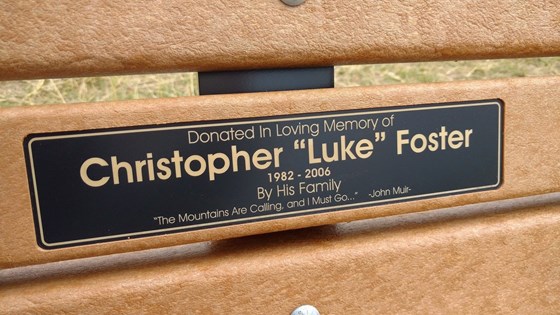 Luke's memorial bench in a local park