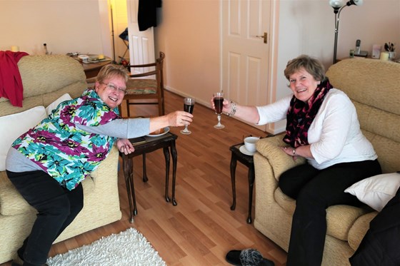 Two Chris's enjoying a glass of sherry