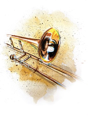 Dad's CONN trombone – illustration by Tim Garman.