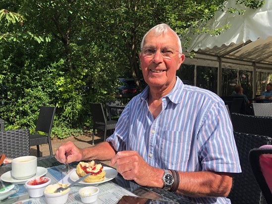 Eric enjoying the sun and a cream tea