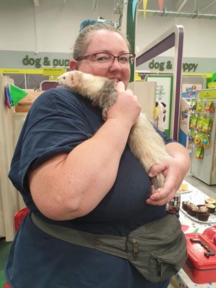 Donna enjoying ferret cuddles