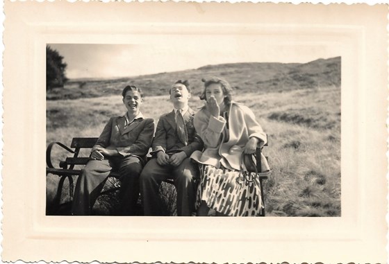 1949 Summer Father with his school friend Jim Monkhouse from Sutton and Cousin Monica, taken by Father's friend Andre