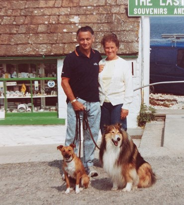 Dad & Mum with Shellie and Lady, Land's End, 1989