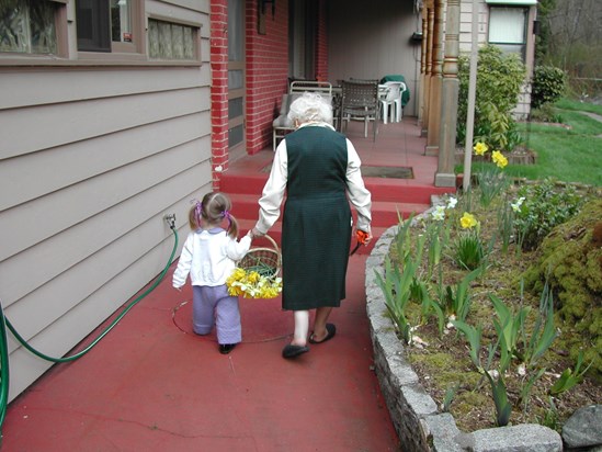 2002 March: Nano and Julia picking flowers