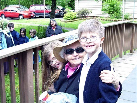 2010: Mrs. Justus with her Great Grandkids (Julia and Nate Hancock)