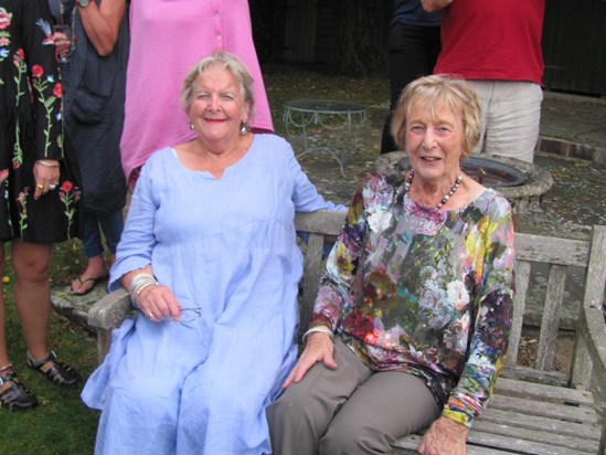 Dear cousin's Angela and Jill having fun at a family Barton reunion in 2016, in Angela's garden