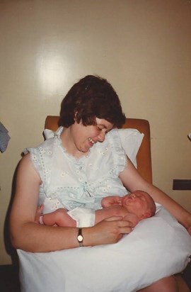 1984 July Rosemary with newborn Abi at Netheredge Hospial Sheffield