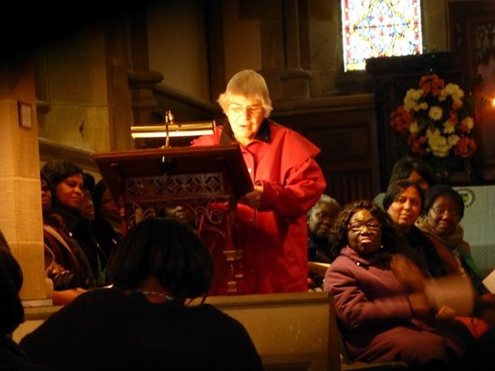 Miss Bowman reading her tribute to Mrs. Clarice Howorth February 2013