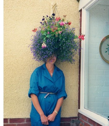 Auntie Margie 1988, acting the fool, as ever, on one of our long family summer holidays in Wales.
