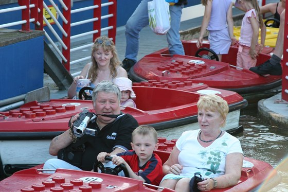 Grandad, Nanny, Sue, Ross and Zoe on Lego Boats