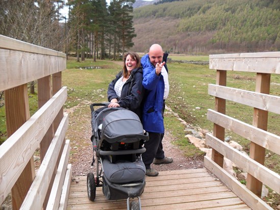 Donna and Uncle Kenny on the bridge at Gillerthwaite