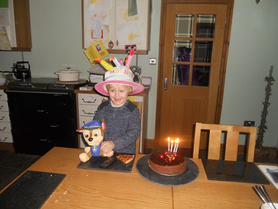 Jack on his 4th Birthday with Mummy's Birthday Hat on