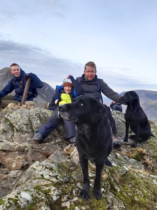 Daddy, Jack, Alec and the dogs on top of Haystacks. Christmas 2019.