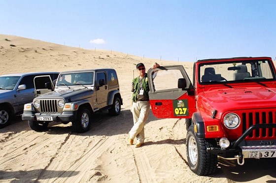 Bob with jeep at desert race - I'm sure he didn't expect I'd be driving! :)