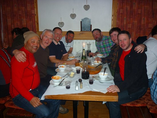 Meal time at the Chalet Chardons in Tignes France. Skiing Holiday