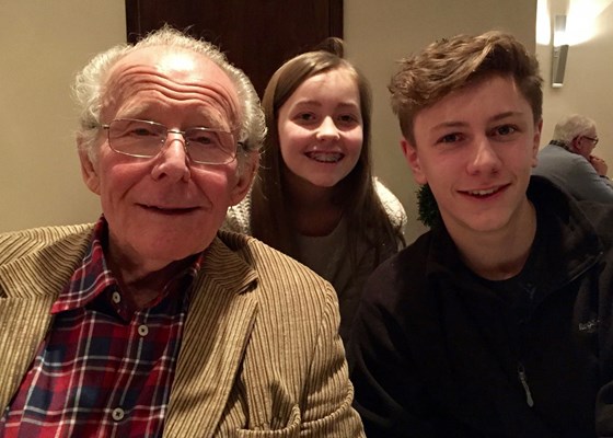 At Brian's favourite restaurant with his grandchildren!