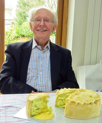 Dad with his amazing apple pie birthday cake.