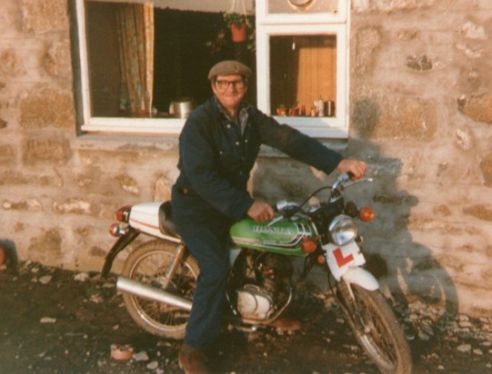 Bill on eldest son,s billy,s first motorbike