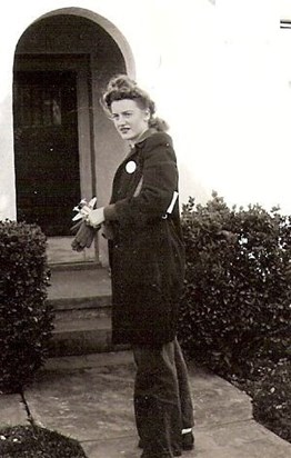 coming home from work as 'Rosie the Riveter' during WWII
