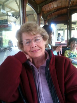 Mum having fun on a steam train with us in Devon. 💜