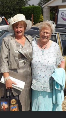 Me and my mum in law on her grandson, my son's,  wedding  day. What a loveky memory x