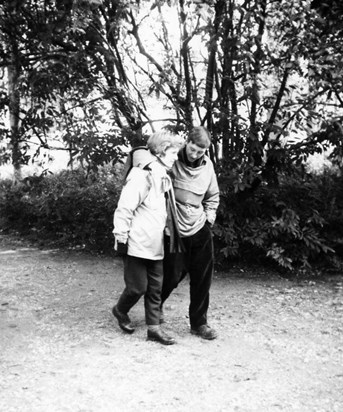 Laurette and John in the grounds of Arundel youth hostel, West Sussex. 1960.