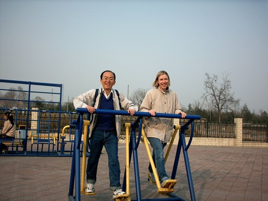 Mum and Dad together in the exercise park