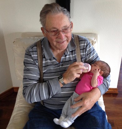 8/14/2015. Great Grandpa Ed with Alison