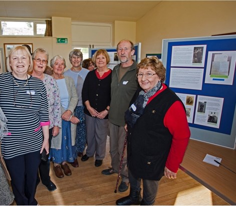 Isobel with committee members of the Middleham and Dales Local History Group at the Coverdale WWI Veterans Exhibition in Carlton Memorial Village Hall, October 2018. 