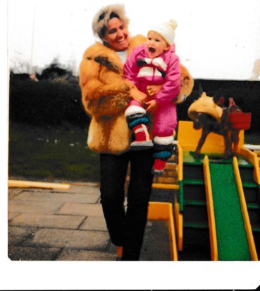 Rebecca and mum at the park 1986