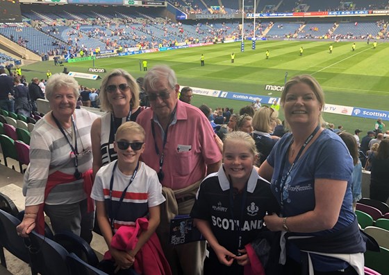 At Murrayfield - never happier. First time all 3 generations attended.