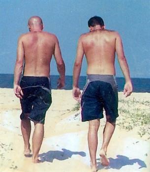 David and Euan, on the beach in Brazil