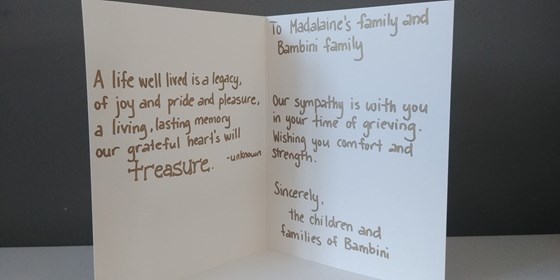 To Madalaine's family and Bambini family