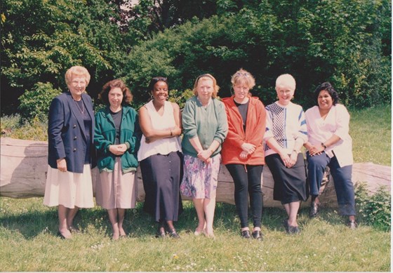 Mum in 1997 with all the Dinnerladies at Muswell Hill Infants 