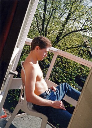 Ralph on the balcony of 9 Beaufort Ave, Mid 90s