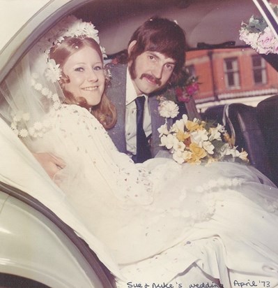 Susan and Mike on their wedding day with love from one of the bridesmaids.