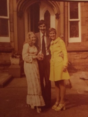 Sue, Mike & Jacqui at Irene & Stephen Moore’s wedding 1974