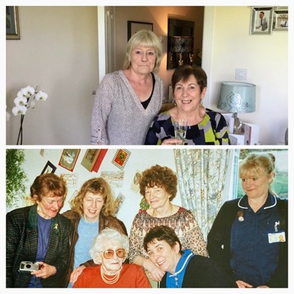 Top - Sue at Pat's 70th and Gwen,Mary ,Pat & Sue at a patients 100th Birthday celebrations